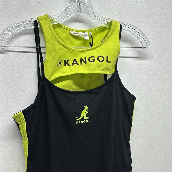 Kangol x H&M Bodycon Dress Stretch Sleeveless Cut Out Black Neon Size Medium - Picture 6 of 8